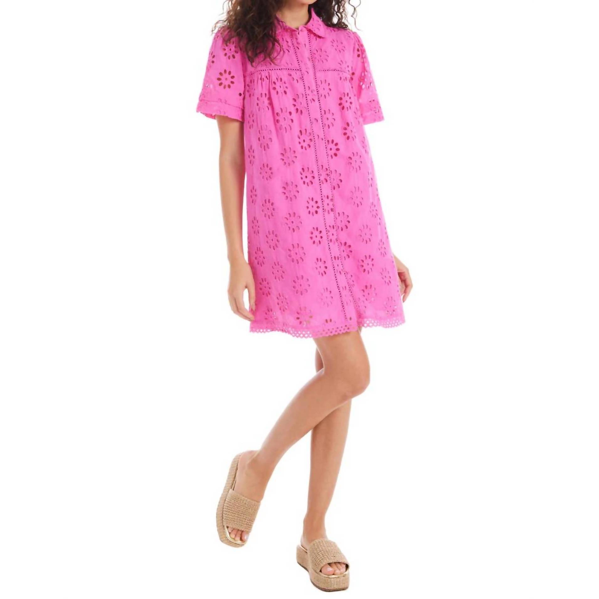 New Allison New York Eliana Eyelet Dress In Hot Pink